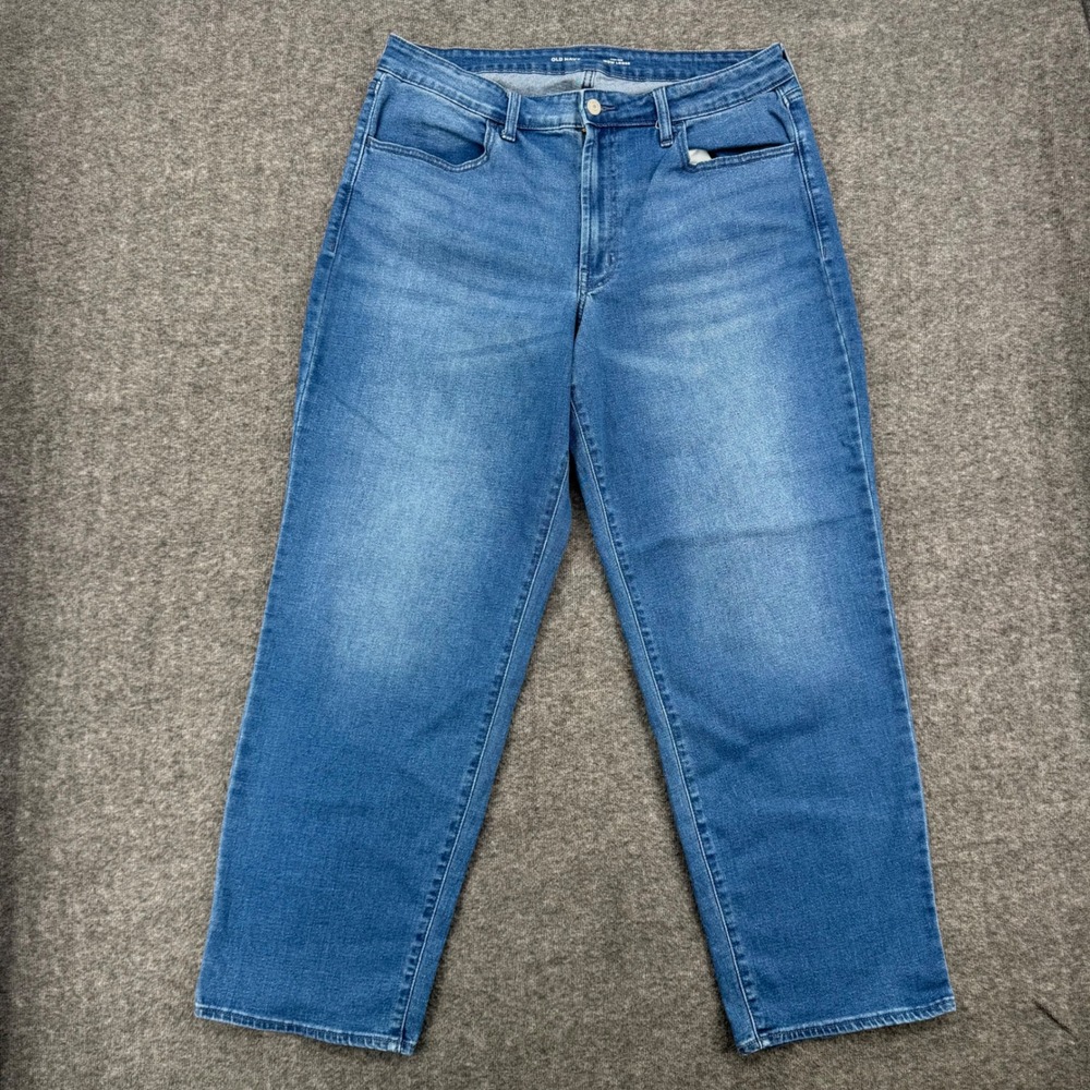 Old Navy Wow Loose High Rise Jeans Womens 16 Medium Wash Blue Wide Leg Stretch